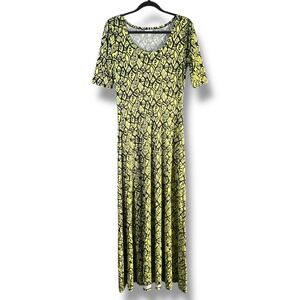 LuLaRoe Women Sz Medium Maxi Dress Yellow‎ Black Geometric Print